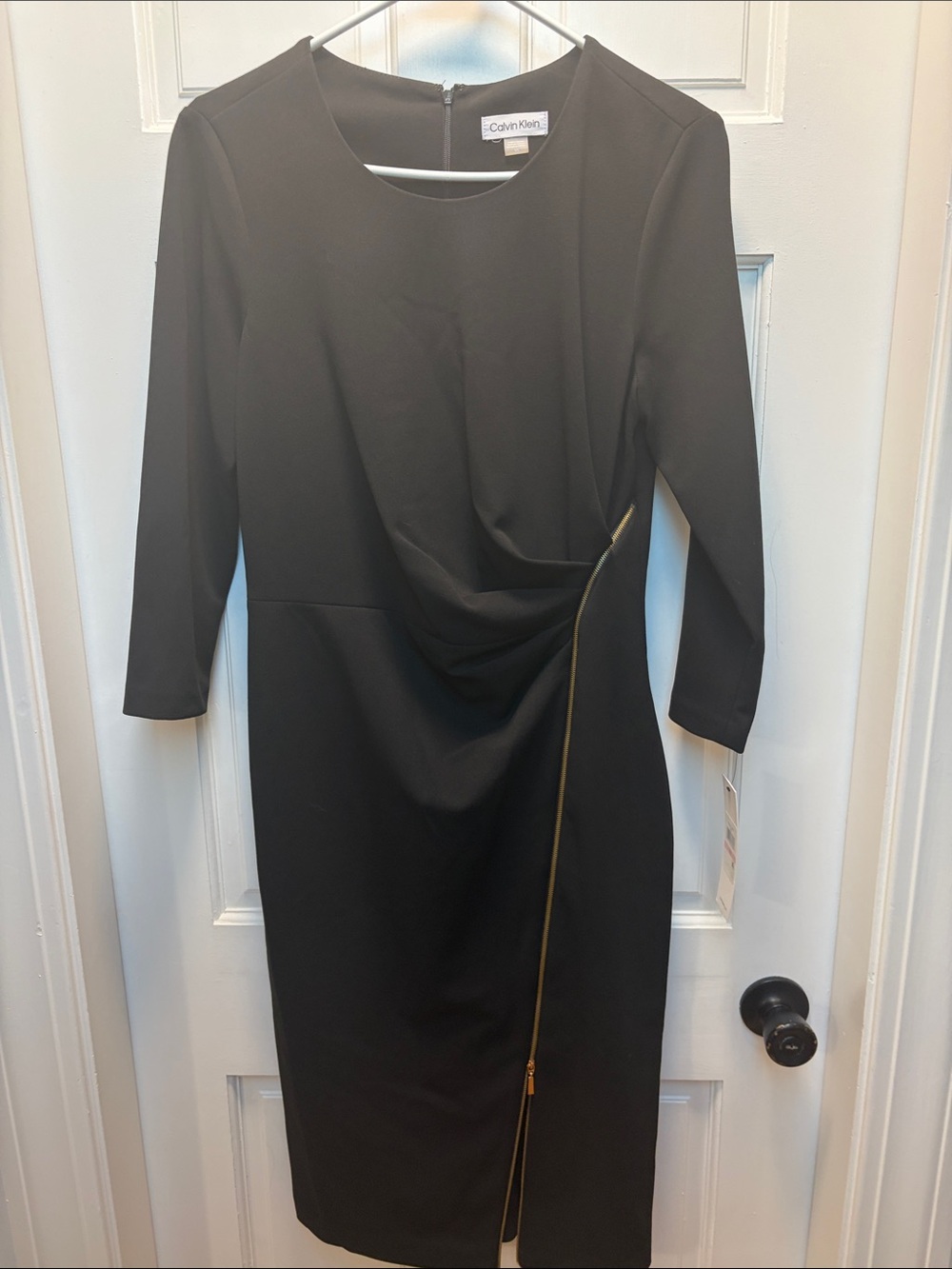 Calvin Klein Black Midi Dress with Gold Zip Detail